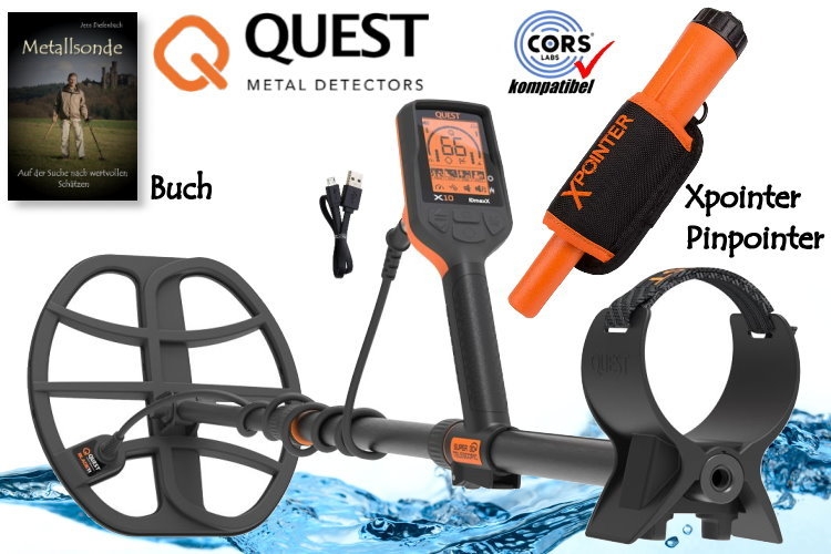 Preview: Metalldetektor Quest X10 IDmaxX &amp; Xpointer Pinpointer (orange) &amp; Schatz